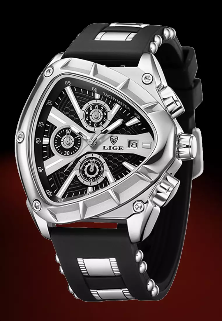 Unisex Stainless Steel Chronograph Quartz watch, 48mm diameter, with Rubber and Metal Strap