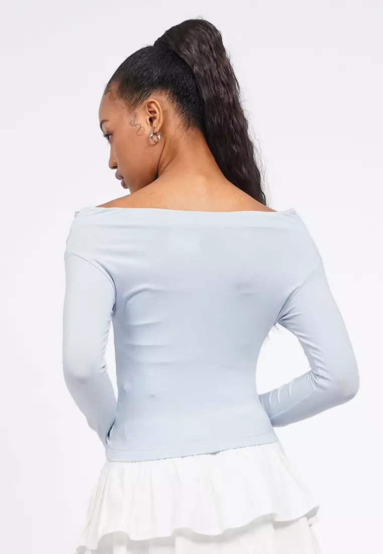 Buttoned Off Shoulder Long Sleeve Top