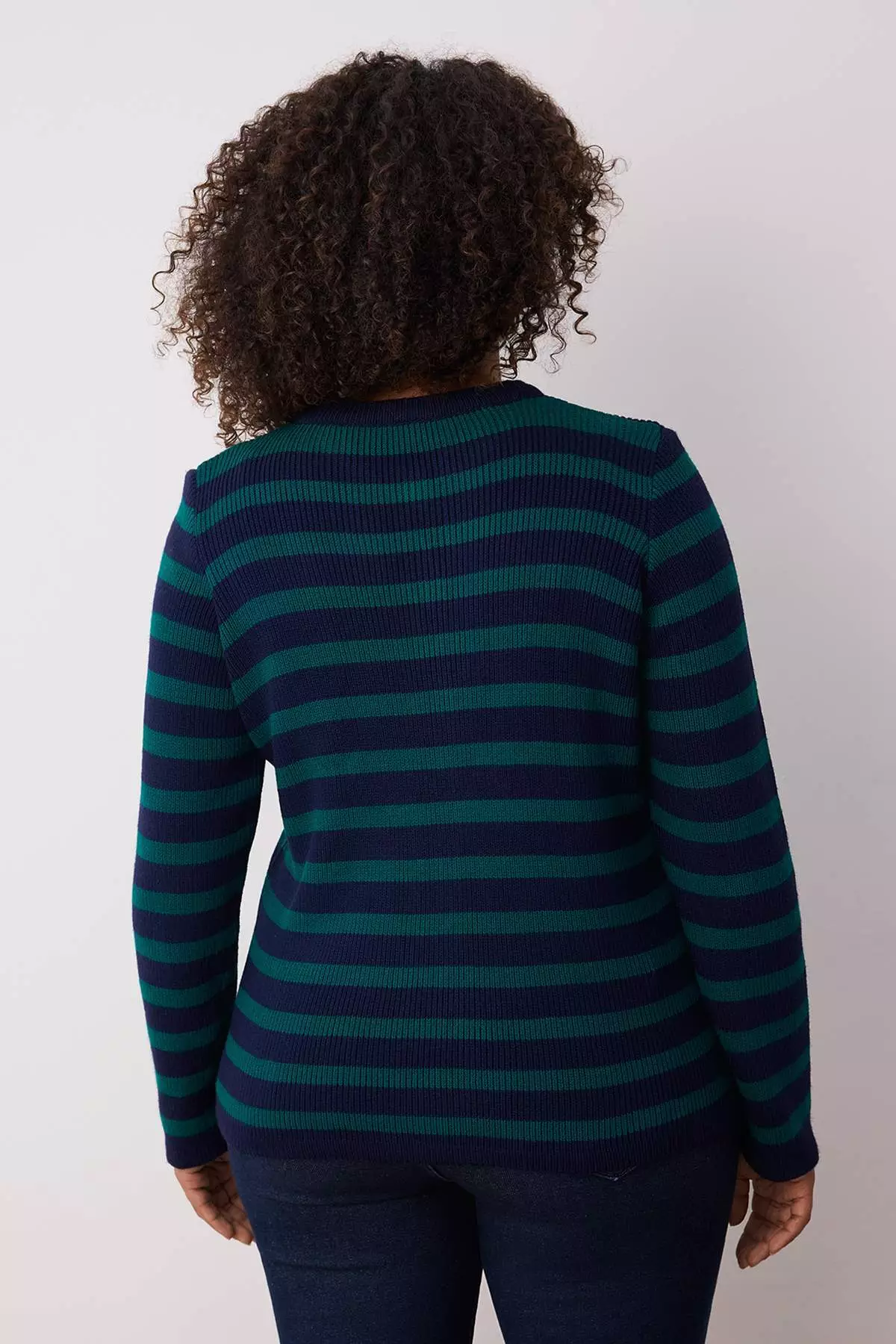 Navy-Green Striped Jacket Look Knitwear Cardigan Tbbaw24Av00011