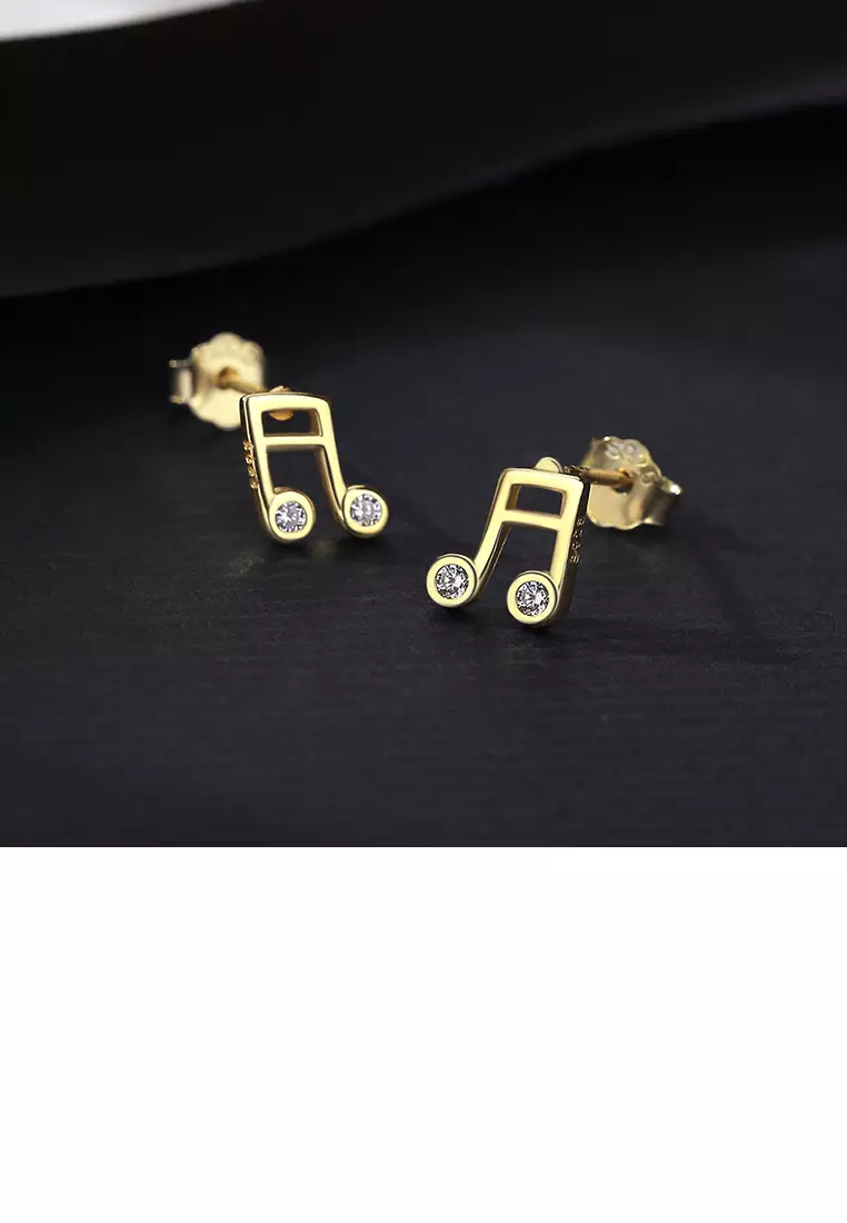 Gold music shop note earrings