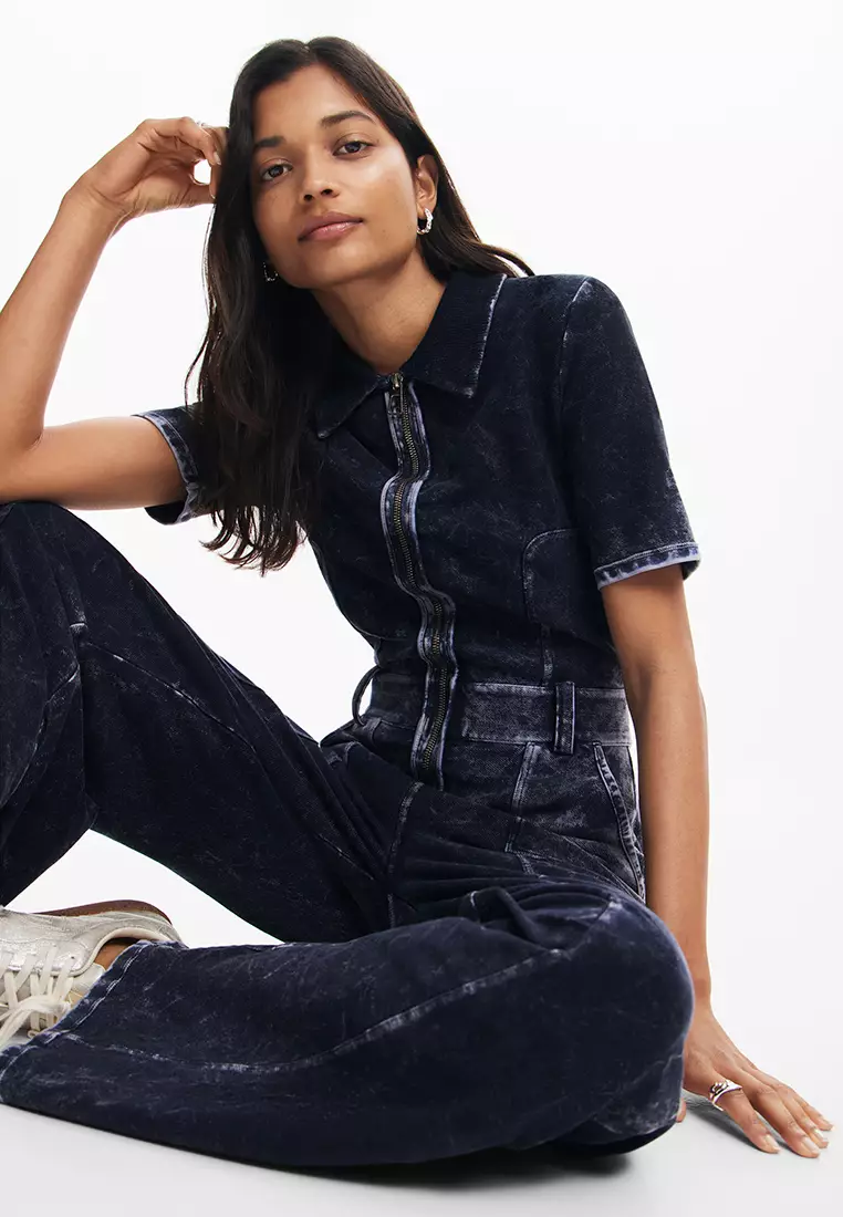 Desigual Woman Washed-effect denim jumpsuit.