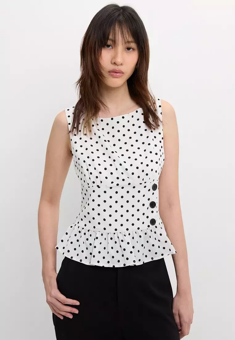 BiBi Polka Dot Printed Peplum Top with Front Button main image 0