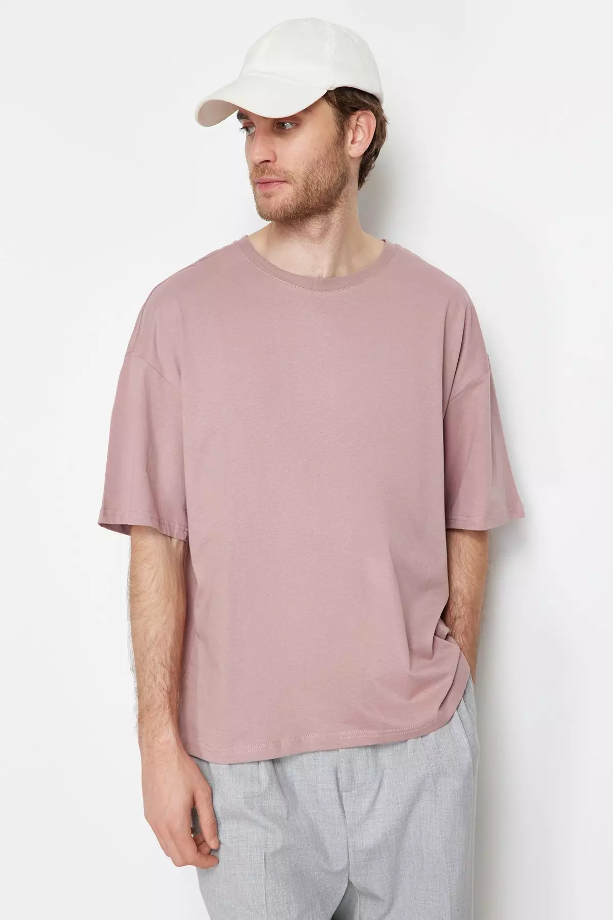 Dusty Rose Oversize/Wide Cut 100% Cotton Short Sleeve Basic T-Shirt TMNSS22TS0318