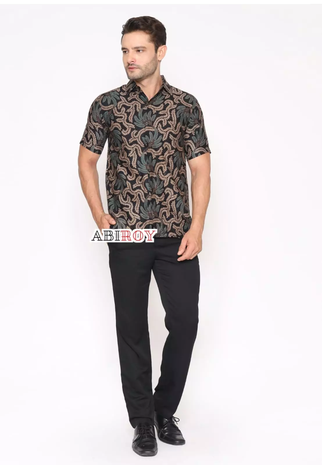 Kemeja Batik Pria Premium Slimfit Elegant Modern Lengan Pendek Patuk Ijo