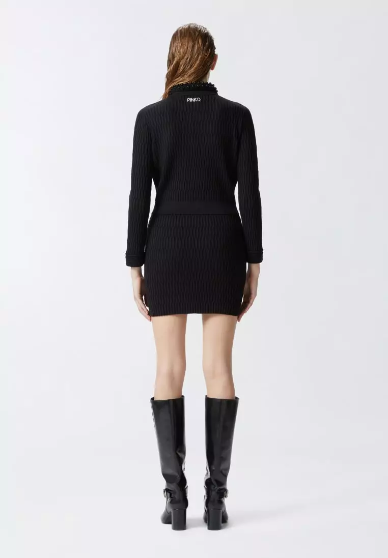 Short knit jacket with beaded crocheted collar