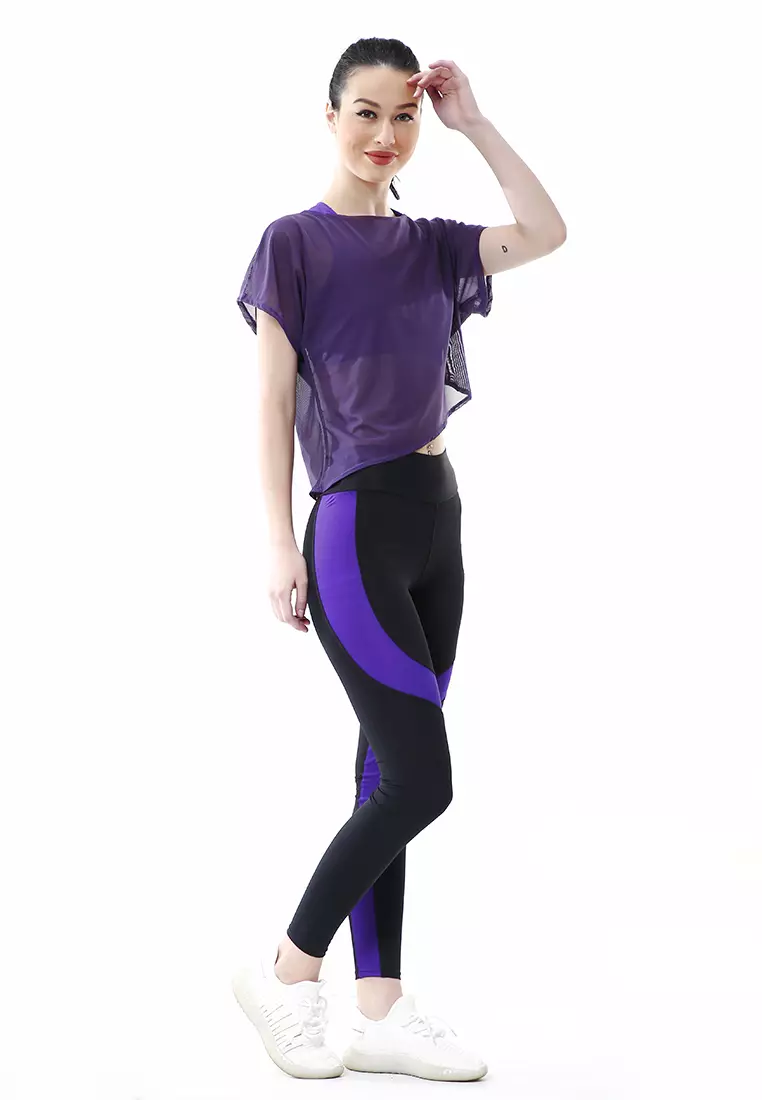 Jeslin One Set Atasan Bawahan Baju Senam Aerobik 3 in 1 High Quality - Ungu