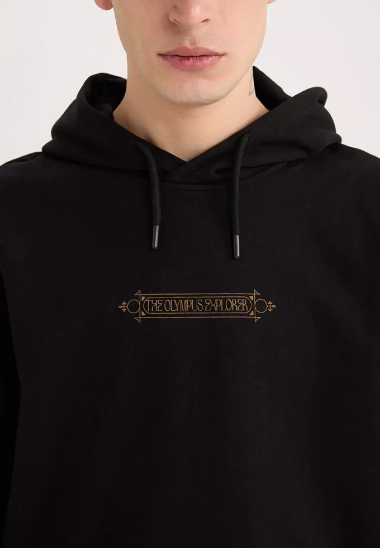 Regular Fit Hooded Back Printed Sweatshirt