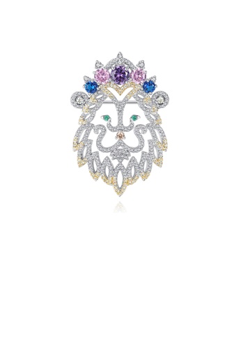 Glamorousky silver Fashion Creative Hollow Lion Brooch with Colorful Cubic Zirconia 89D67AC11299ADGS_1