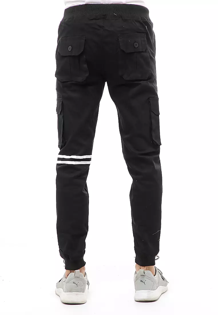 Locko Long Pants Celana Jogger Pria Model List Material Cotton Twill ORIGINAL - Black