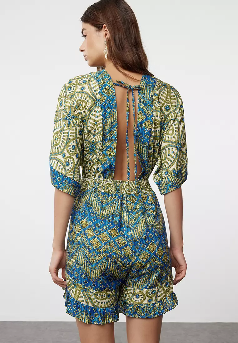 Ethnic Patterned Woven Cut Out/Window Beach Jumpsuit