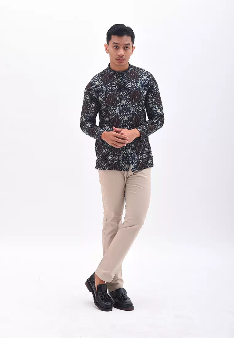 MANZONE Kemeja Batik Shangai Lengan Panjang INDRAYANA - BLACK