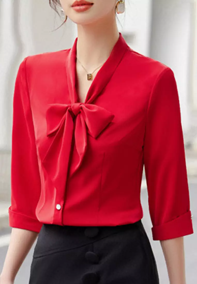 Elegant Chiffon Three Quarter Sleeve Blouse YGH-EQ308