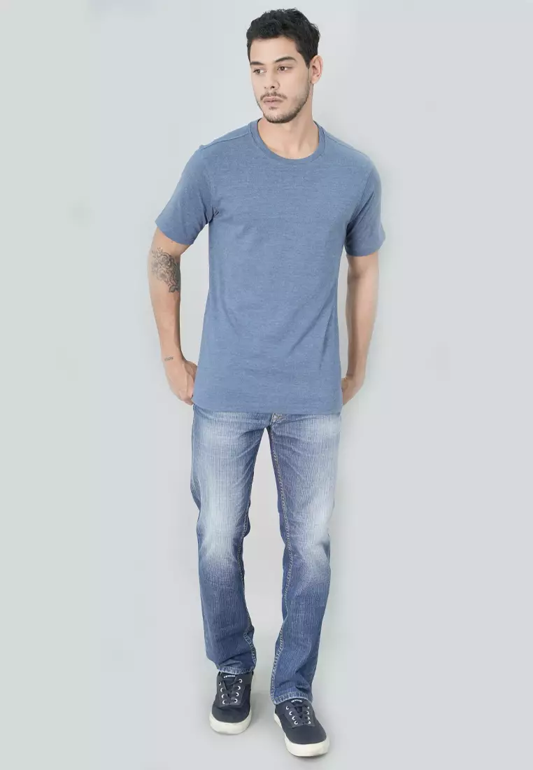 Johnwin - Kaos Essential Regular Fit Warna Biru Muda FTS.622.S484.10.C