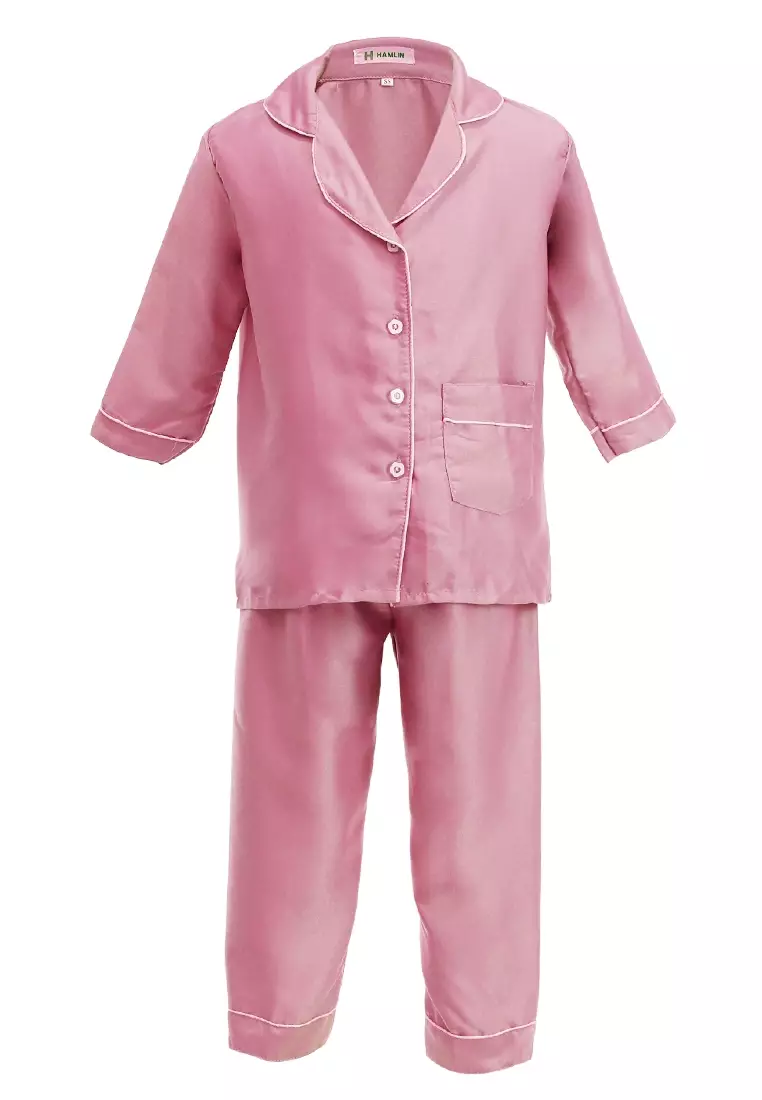 Joyce Piyama Anak Unisex Lengan Panjang Kids Pajamas Motif Polos Material Satin ORIGINAL - Dusty Pink