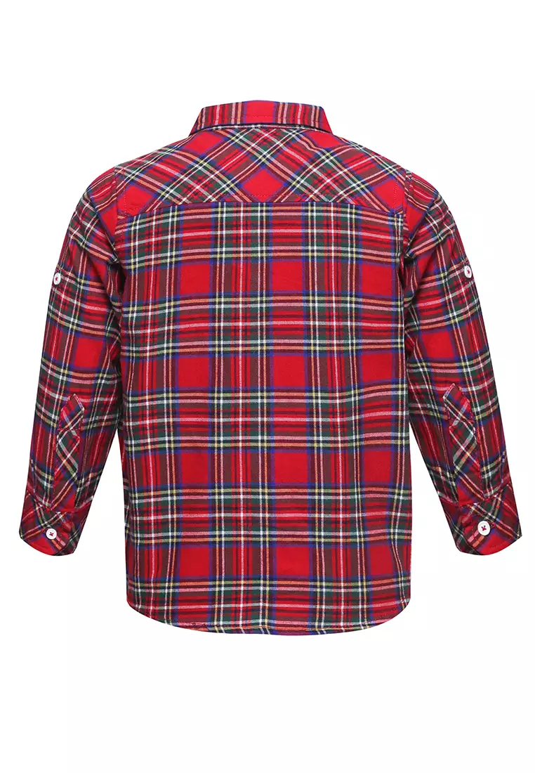 Qna Boy Edrei Kemeja Panjang anak Merah Motif Garis