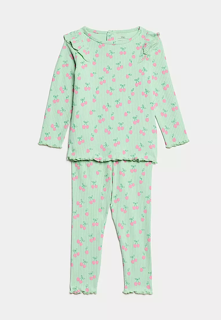 2Pc Cotton Rich Cherry Top & Bottom Outfit