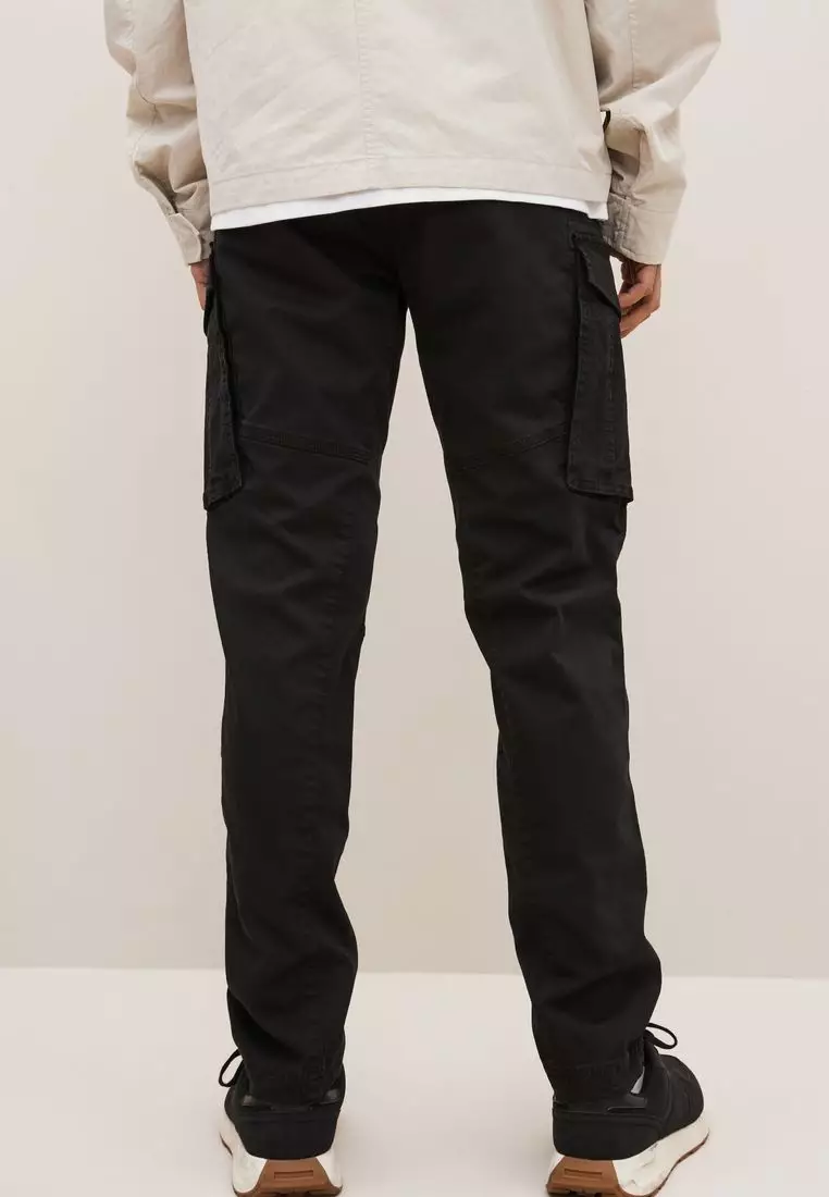 Zip Detail Stretch Cargo Trousers-Slim