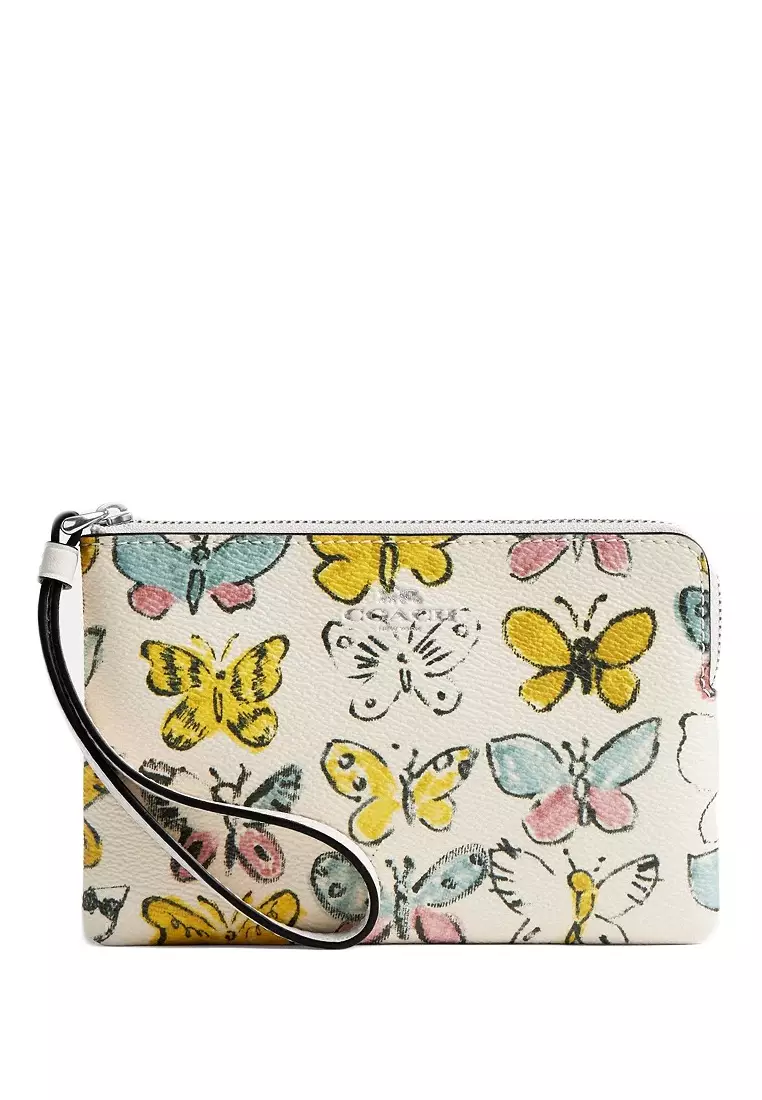 Buy Coach Corner Zip Wristlet With Butterfly Print White 2025