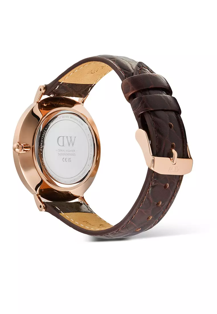 Classic 40mm Roman Numerals Date Dark Brown Croc Belly Rose Gold - Men Watch stainless steel Leather strap watch DW Official Authentic Original 男士手錶 不銹鋼 真皮 手錶 DW 官方 正品