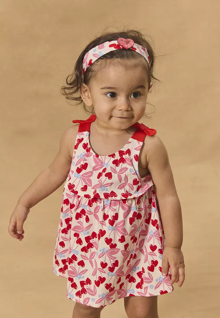 Cherry and heart print bodysuit dress