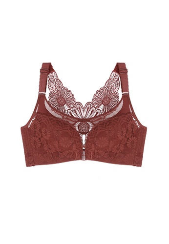 ZITIQUE red Women's Front Buckle Floral Embroidered Bra - Dark Red C8074US9A6C654GS_1