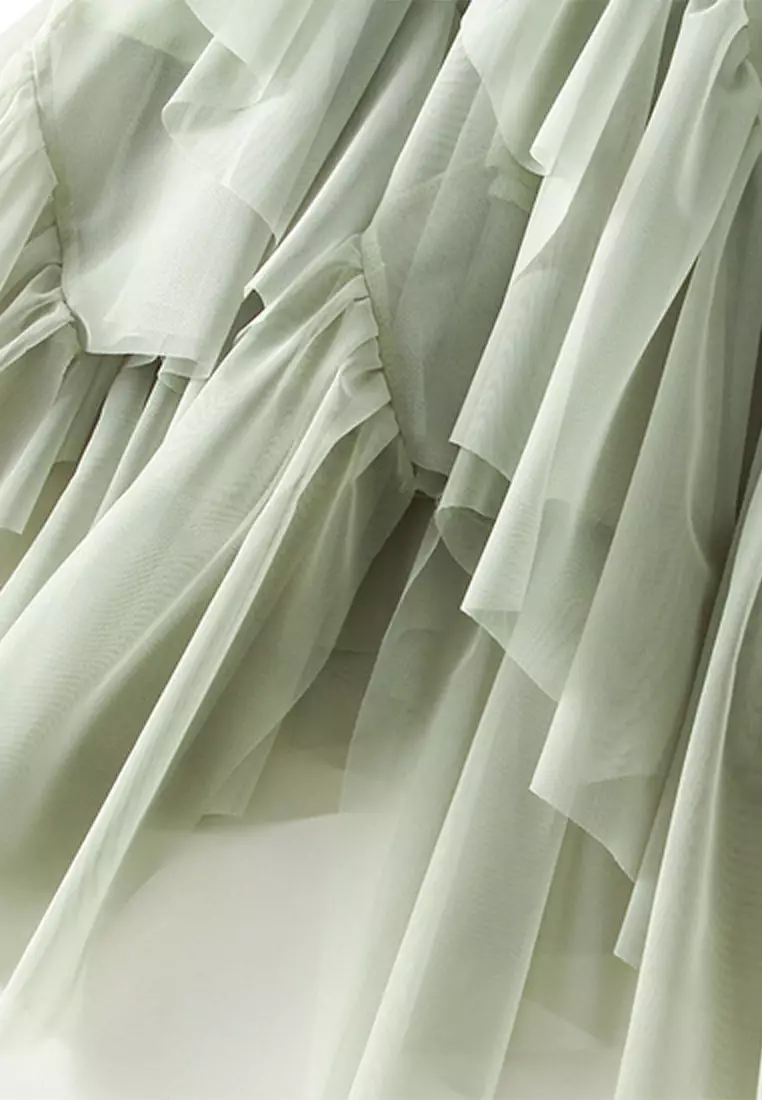 荷葉邊紗半身長裙 AF-D8808