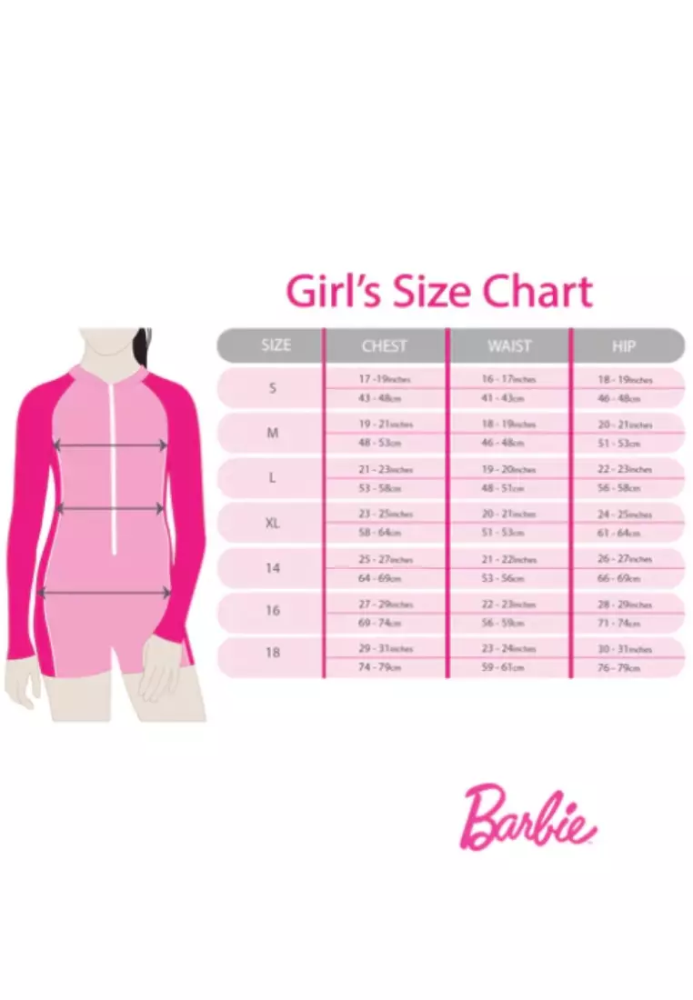 Barbie Black One Piece with Extended Sizes for Kids and Teens Girls