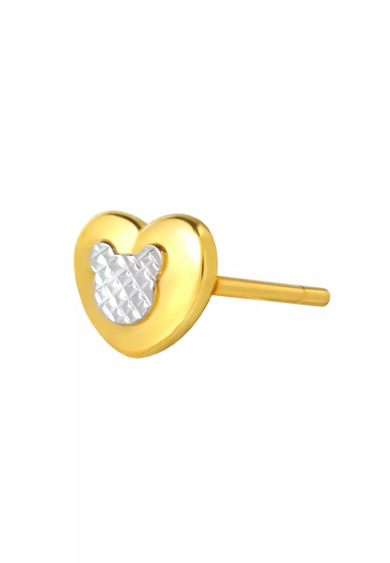 TOMEI Dual-Tone Baby Bear Heart Earrings, Yellow Gold 916
