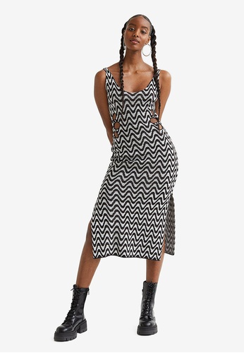 H&M black and white Knitted Dress CEF1CAA1CE447AGS_1