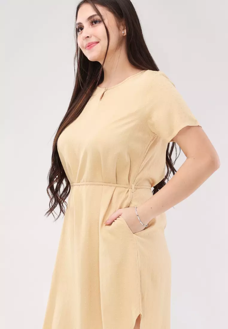 Textured Woven Short Sleeves Dress
