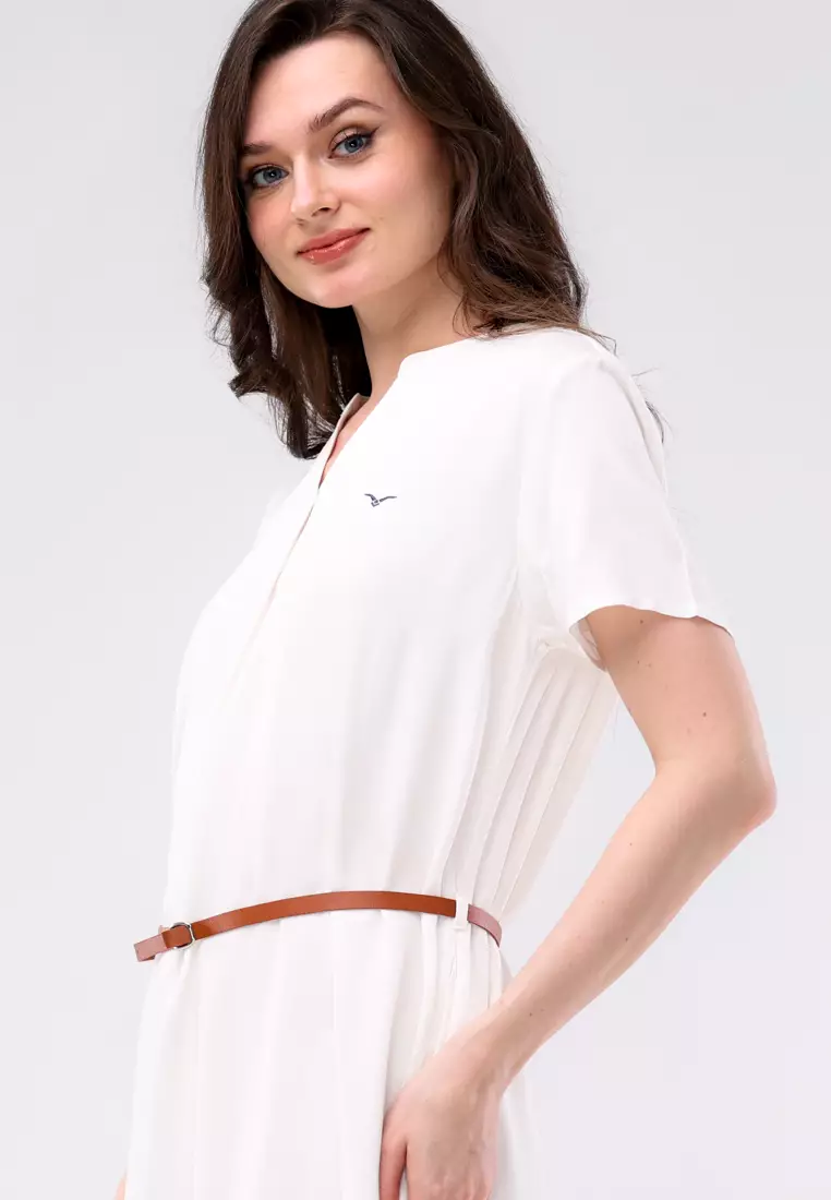 Plain Single Bold Twill Short Sleeve Dress