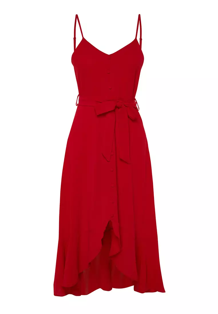 Belted Midi Ruffle Dress