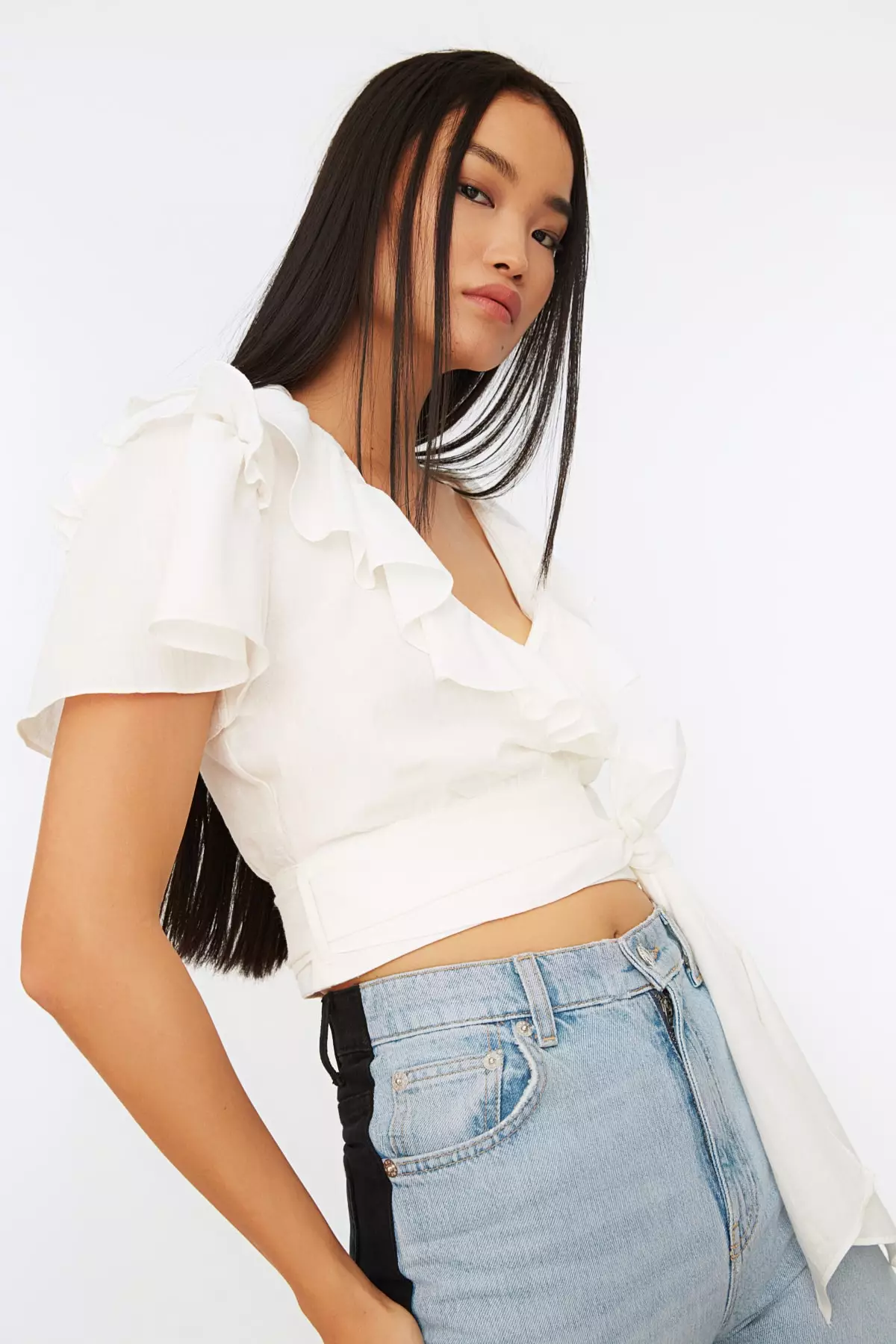 Buy Trendyol Ruffle Trim Collar Wrap Top 2024 Online | ZALORA