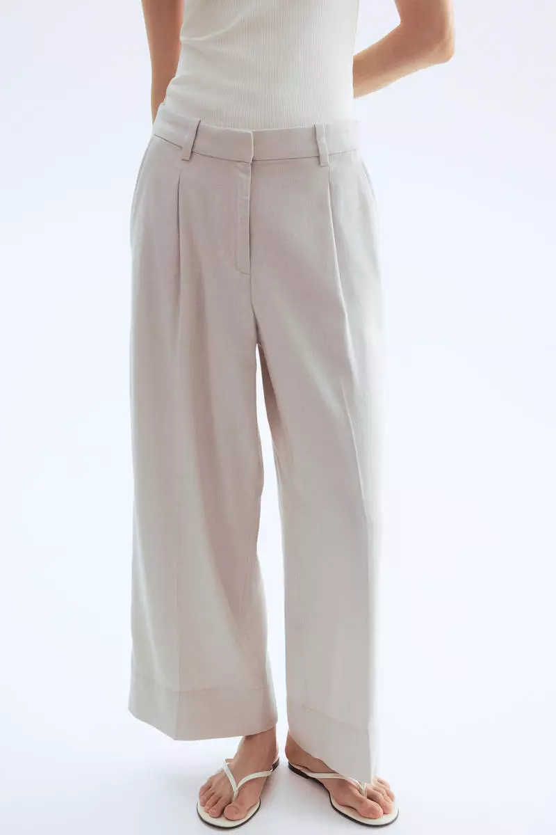 Wide linen-blend trousers
