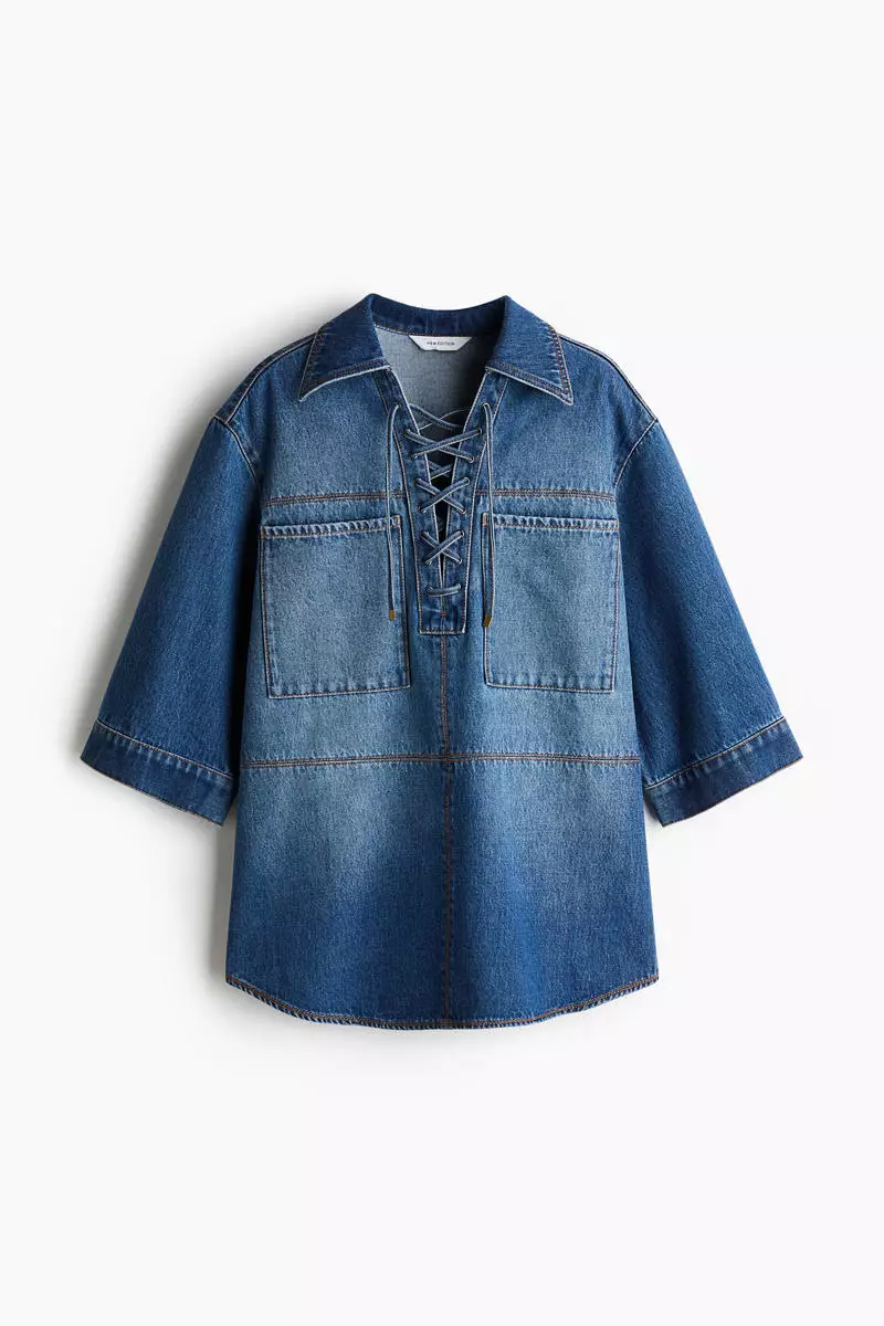 Lace-up denim shirt