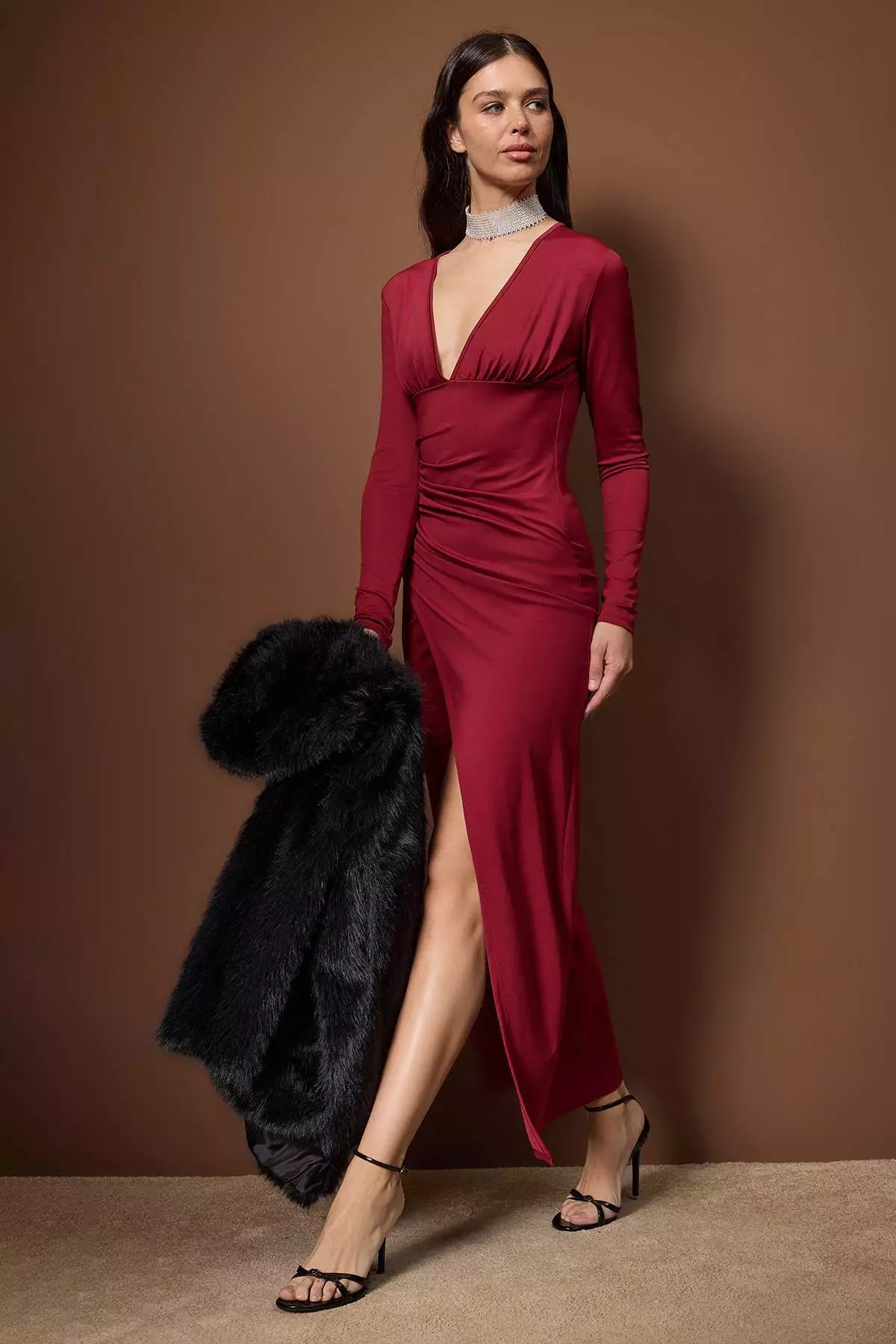 burgundy dress malaysia READY STOCK] Diana Chiffon Dress in Maroon