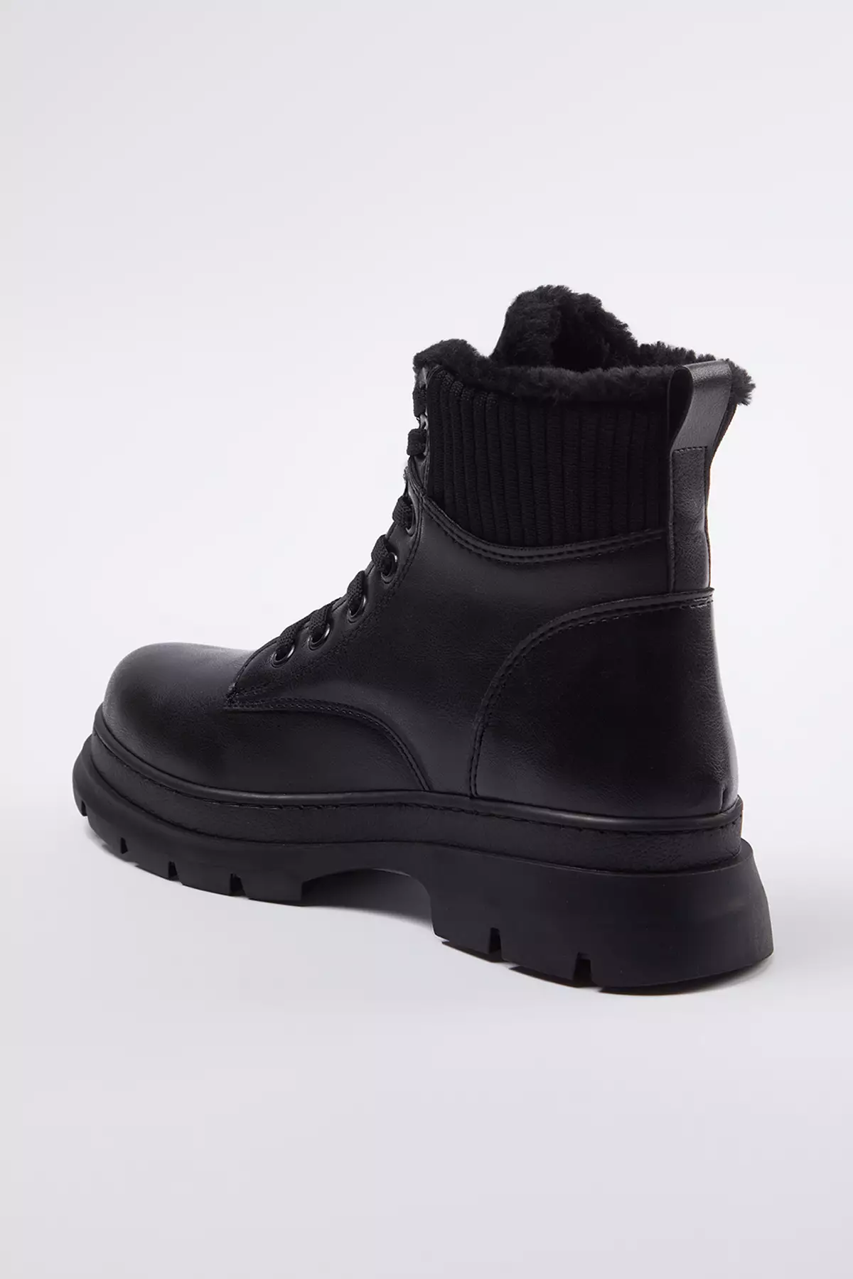 Black Fur Detailed Lace Up Women's Boots Takaw25Bo00027