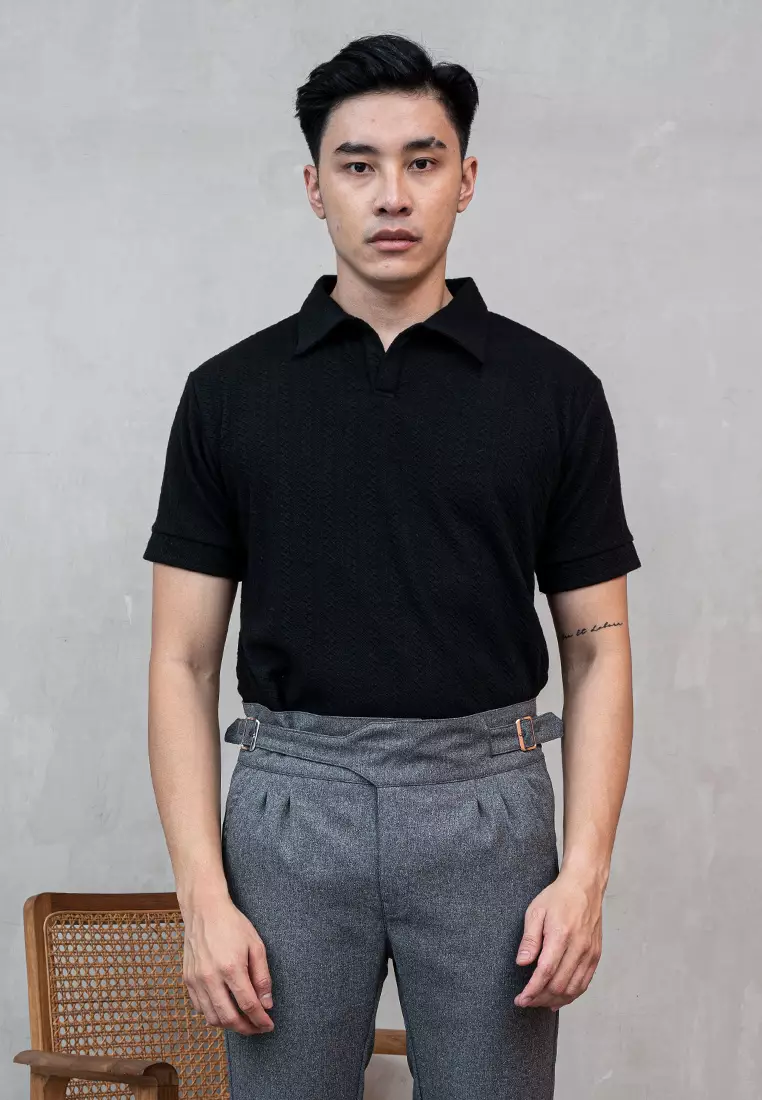Houseofcuff Polo Shirt Rajut Stretch Lengan Pendek Pria Hitam