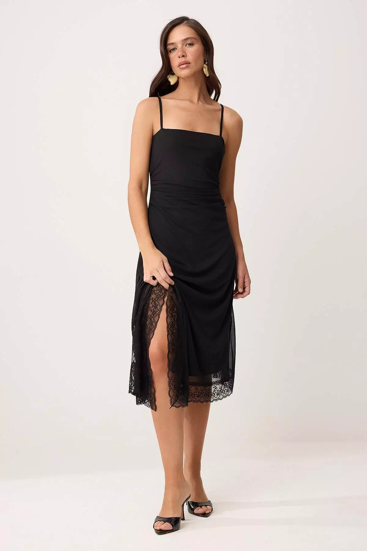 Black A-Line/A-Line Form Square Neck Thin Strap Sleeveless Tulle Knitted Dress Twoss26El474