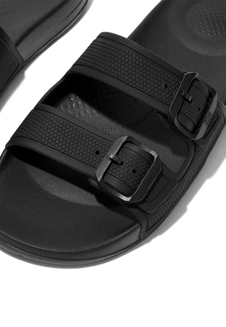 Buy FitFlop FitFlop iQUSHION Women's Two-Bar Buckle Slides - All Black ...