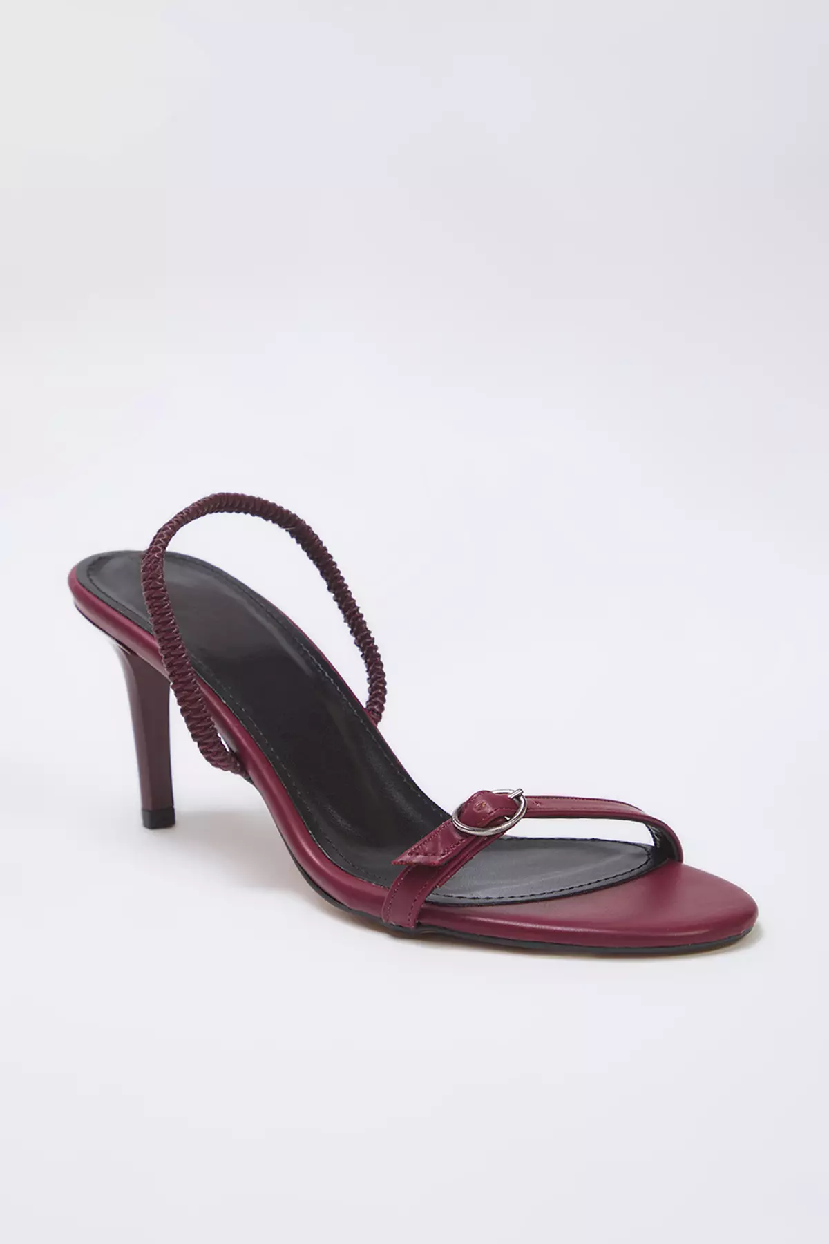 Burgundy Buckle Detailed Dual-Use Thin Heeled Almond Toe Women Heeled Sandals Takss25To00010