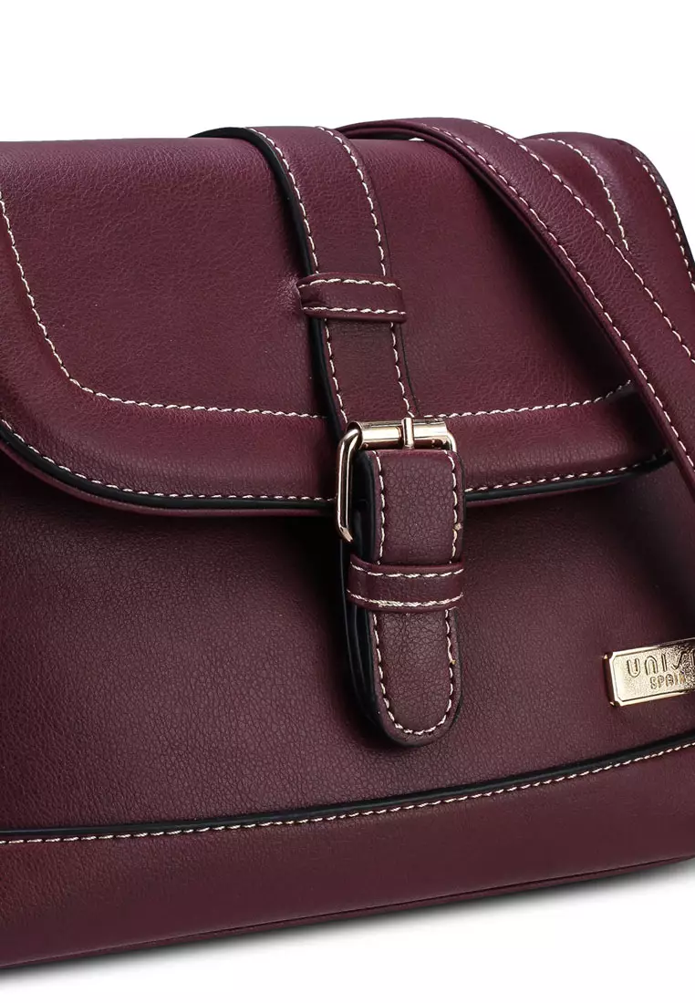 Faux Leather Sling Bag With Flap Over Closure