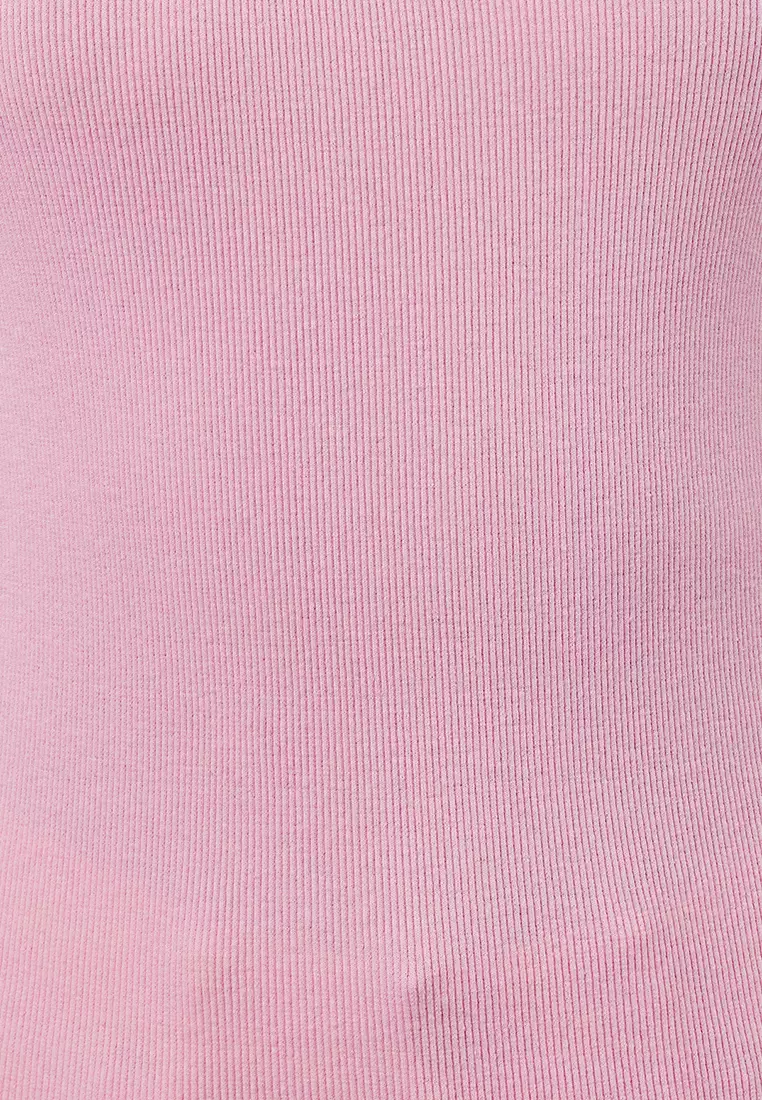 Light Pink Fitted Pool Neck Ribbed Stretchy Knitted Undershirt