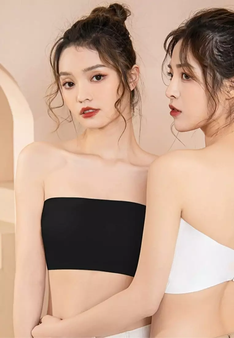Premium Anita Seamless Strapless Non-Slip Ice Silk Bralette Top Tube Bra in Black