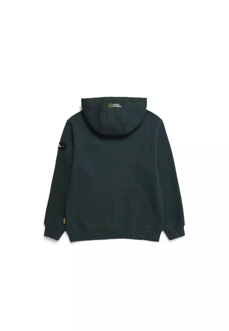 ★【NATIONAL GEOGRAPHIC】★Lucos Big Logo 起毛 Hoodi.e★ Unisex LUCOS Big LOGO Micro Fleece Hoodie - D/GREEN