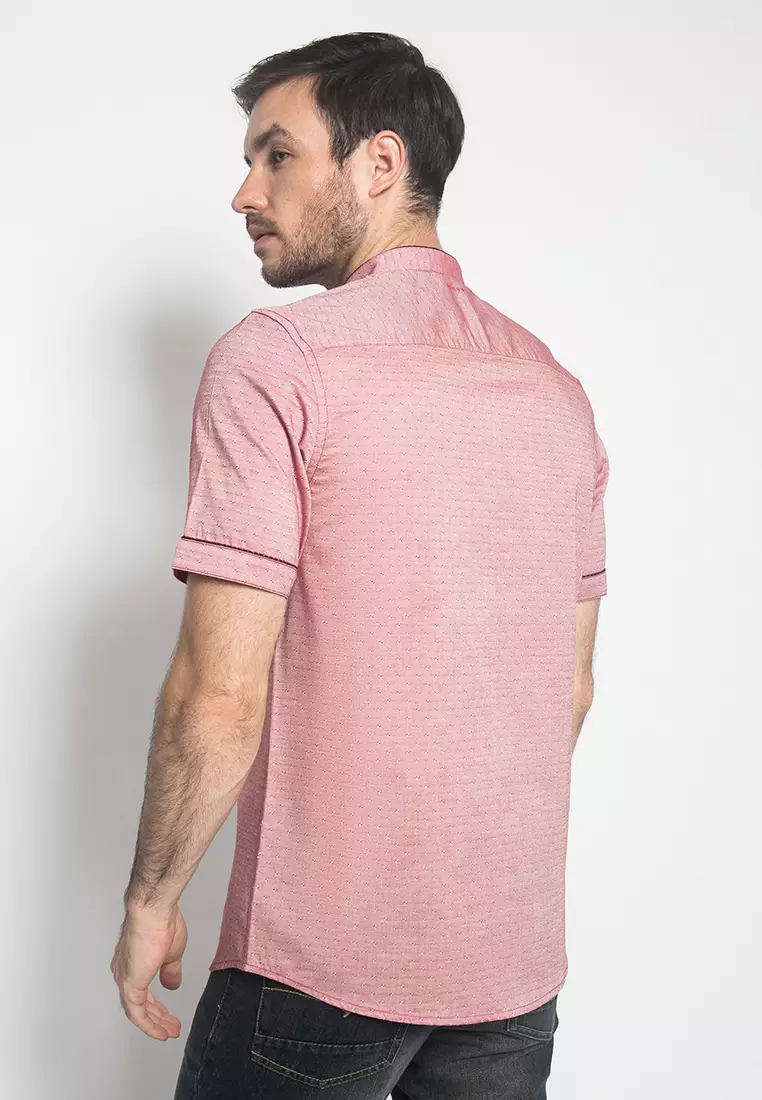 Kemeja Casual - Warna Merah - Lengan Pendek