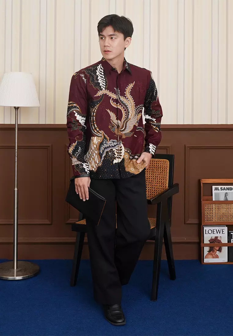 Enzy Batik Essential Kemeja Batik Pria Adinata - Burgundy