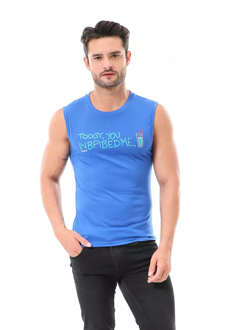 Bobby Atasan Kasual Pria Singlet Motif Toogy You Sleeveless Tshirt Material Cotton ORIGINAL - Blue