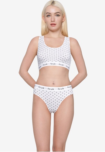 French Connection white FCUK MONO CROP TOP & BRIEF SET AA409USD1371B3GS_1