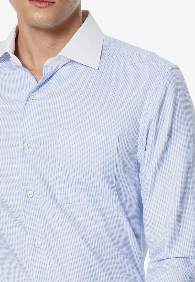 Sky Blue Houndstooth Textured Slim Fit Shirt